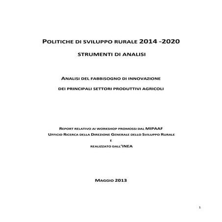 Analisi del fabbisogno di innovazione per comparti produttivi