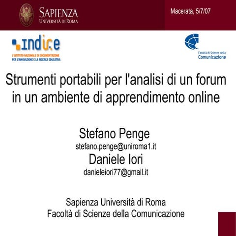 Strumenti portabili per l'analisi di un forum in un ambiente di apprendimento...