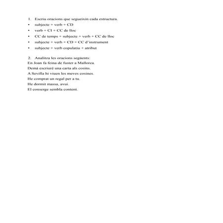 Activitats de repàs: Analisis oracions 2