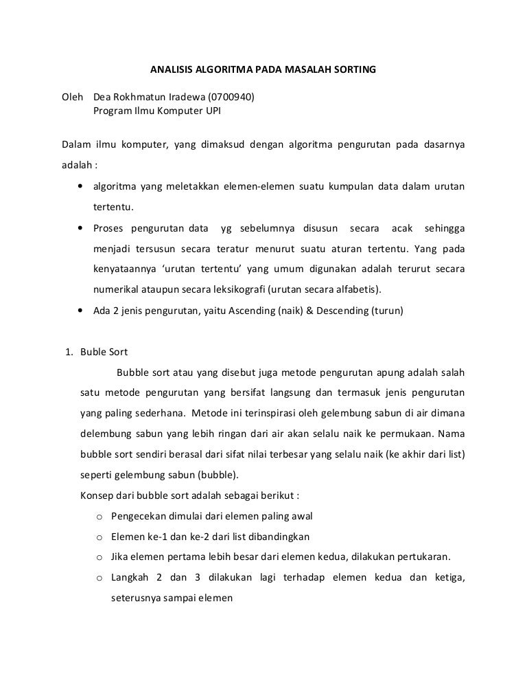 Analisis Algoritma Pada Masalah Sorting