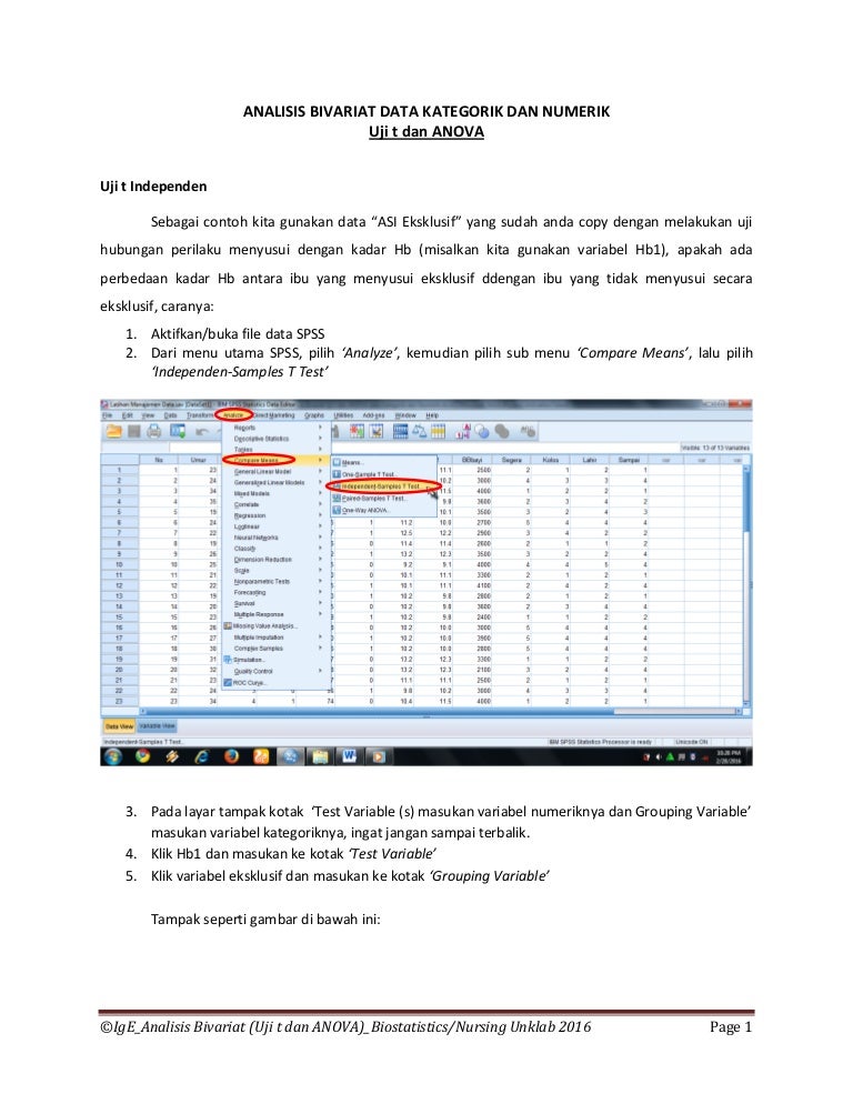 Analisis Bivariat Uji T Dan Anova Data Kategorik Dan Numerik