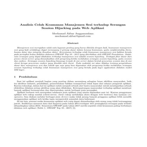 (paper) Analisis Celah Keamanan Manajemen Sesi terhadap Serangan Session Hijacking pada Web Aplikasi 