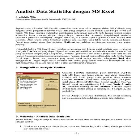 Analisis data statistiks dengan ms excel
