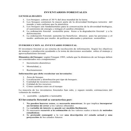 DATOS GENERALES SOBRE LOS INVENTARIOS FORESTALES Y LA ORDENACIÓN DE BOSQUES