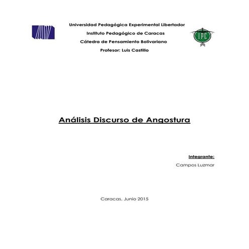 Analisis del discurso de angostura de   bolivar