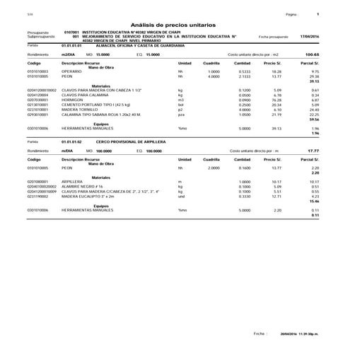 Analisis de precios unitarios