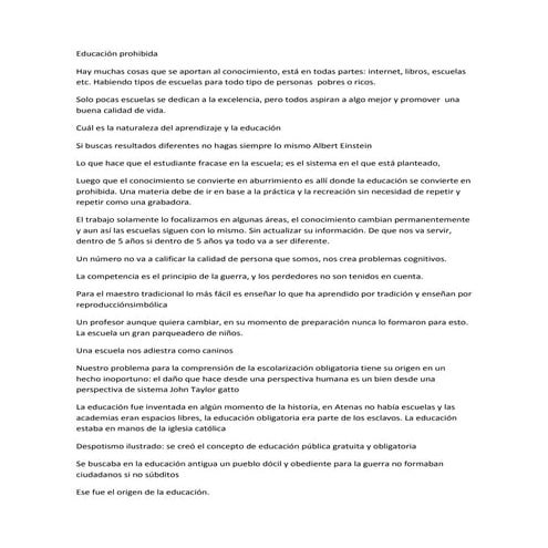 Analisis educacion prohibidad