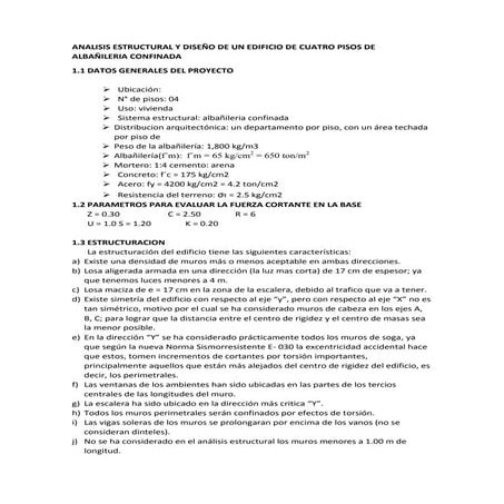 Analisis estructural y diseño de un edificio de cuatro pisos de albañileria c...