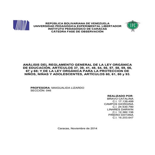 ANÁLISIS DE LA LEY ORGÁNICA DE EDUCACION