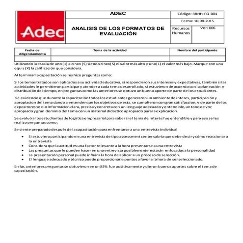 Formato plan anual de capacitacion | DOCX