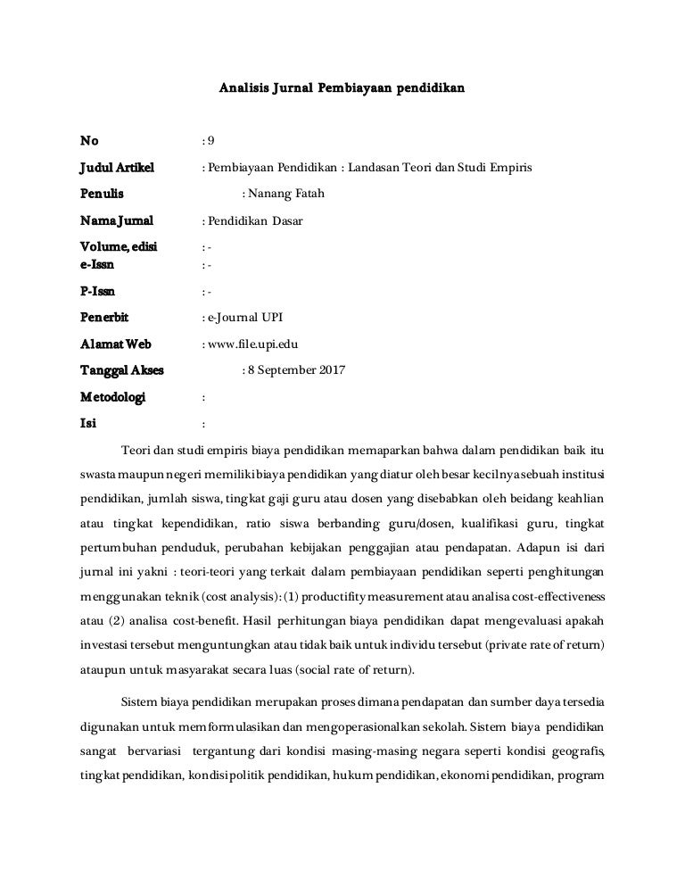 Analisis jurnal pembiayaan pendidikan