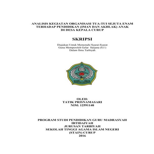 Analisis kegiatan organisasi tua tui sejuta enam terhadap pendidikan (iman da...