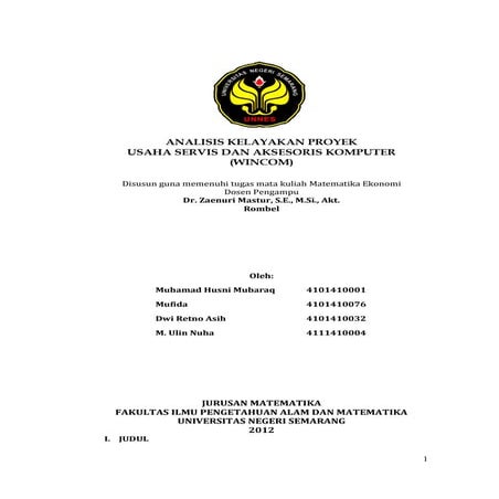 Analisis Kelayakan Proyek-Matematika Ekonomi