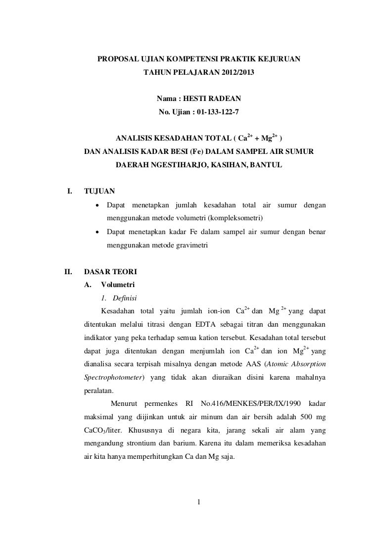 Analisis Kesadahan Air Dan Pengendapan Besi Secara Gravimetri