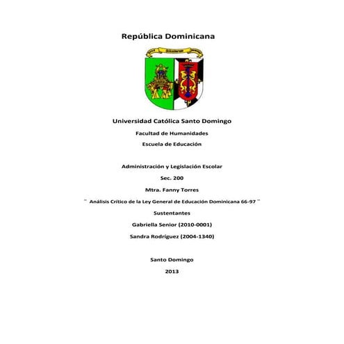 Analisis ley 66 97 de la Educacion Dominicana | DOCX