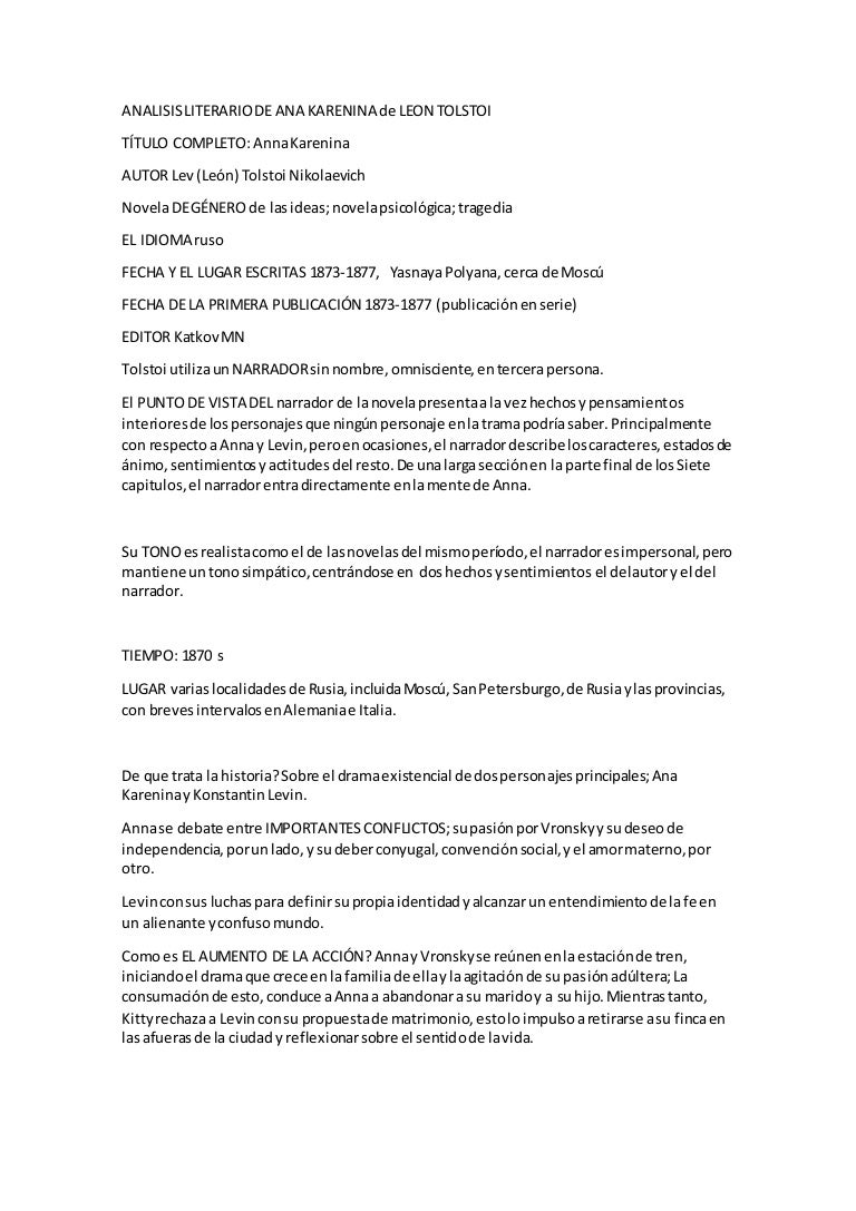 Analisis Literario De Ana Karenina De Leon Tolstoi