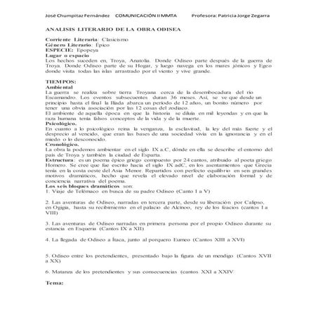 Analisis literario de la obra odisea
