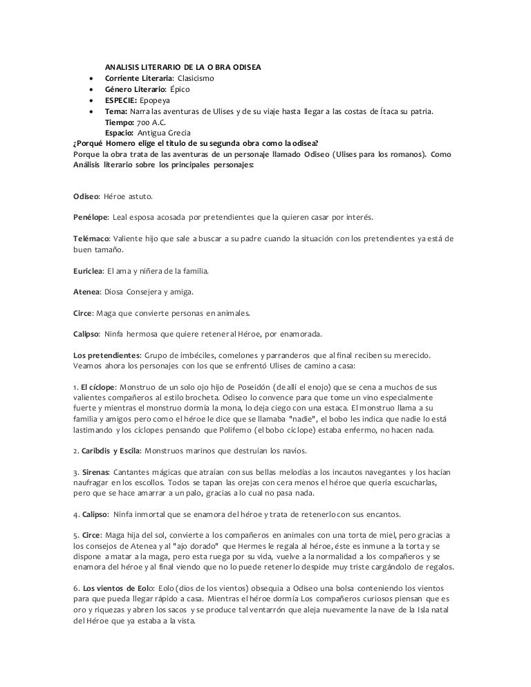Analisis Literario De La Obra Odisea