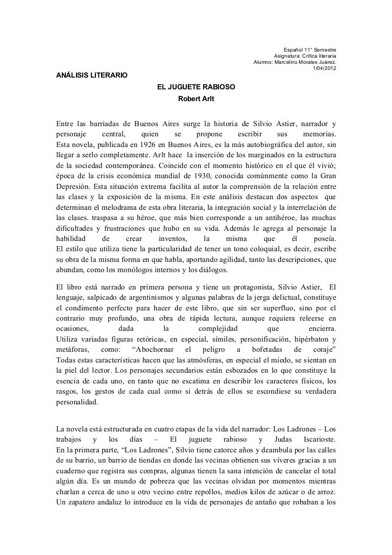 Analisis Literario El Juguete Rabioso 310312
