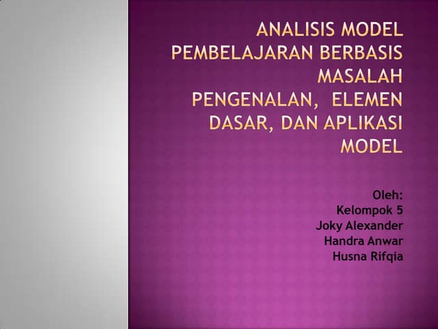 Analisis Model Pembelajaran Berbasis Masalah