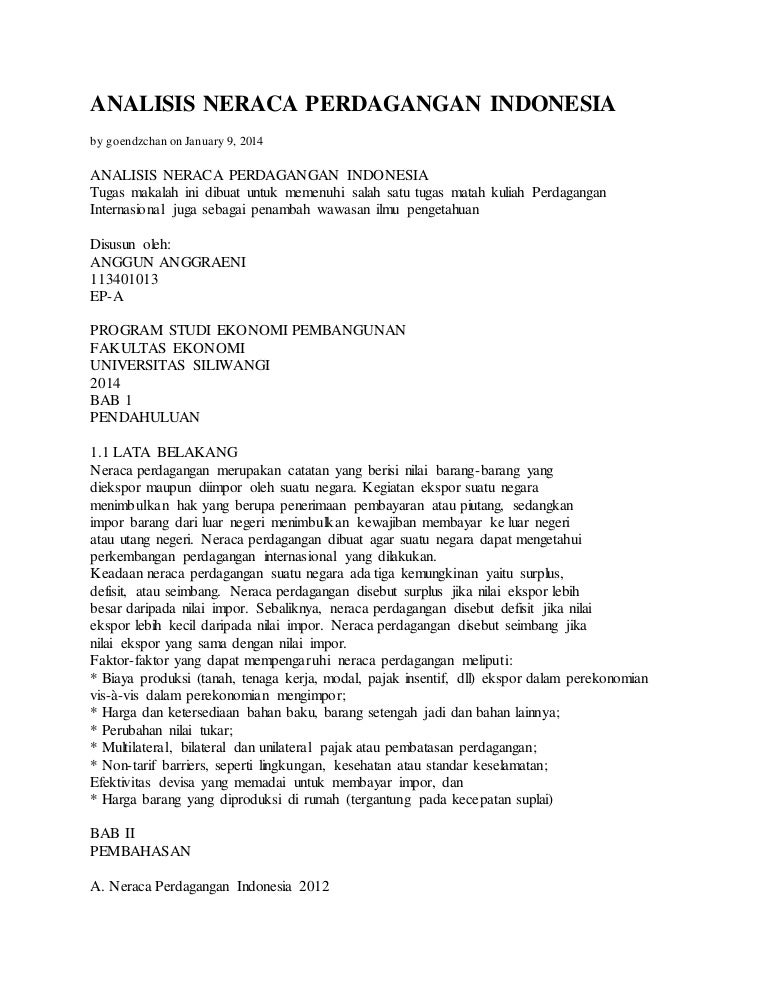 Analisis Neraca Perdagangan Analisis Neraca Perdagangan