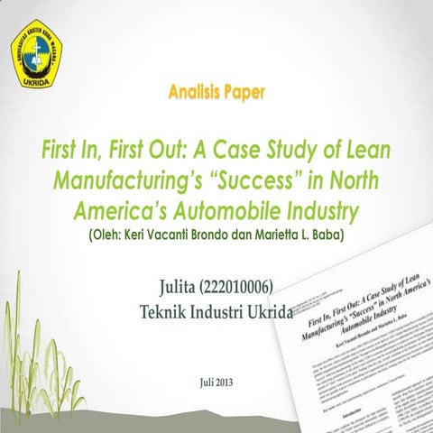 Paper Analysis - Case Study About Lean in North America's Automobile Industry