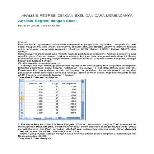 Analisis regresi dengan exel dan cara membacanya
