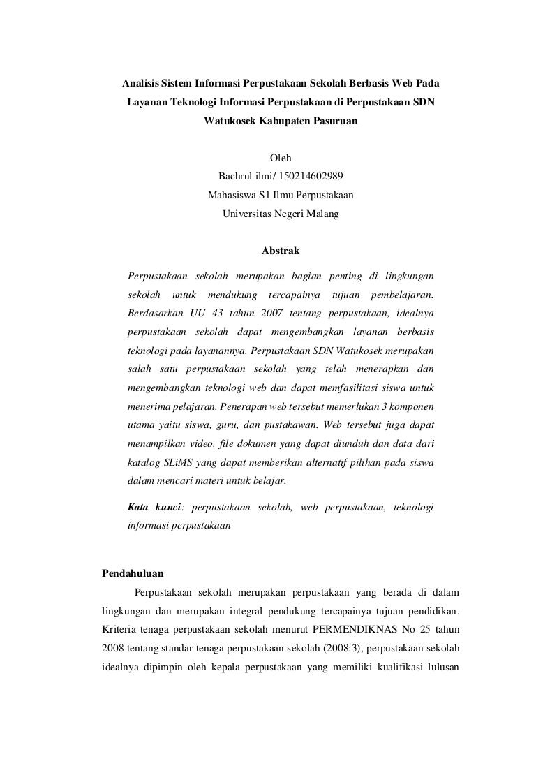Contoh Makalah Sistem Informasi Perpustakaan Sekolah