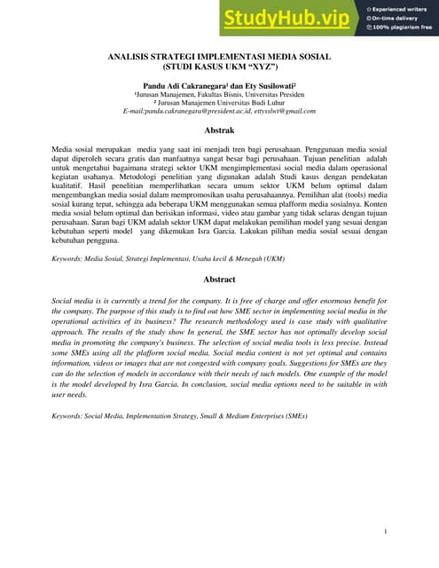 Analisis Strategi Implementasi Media Sosial (Studi Kasus Ukm  Xyz )