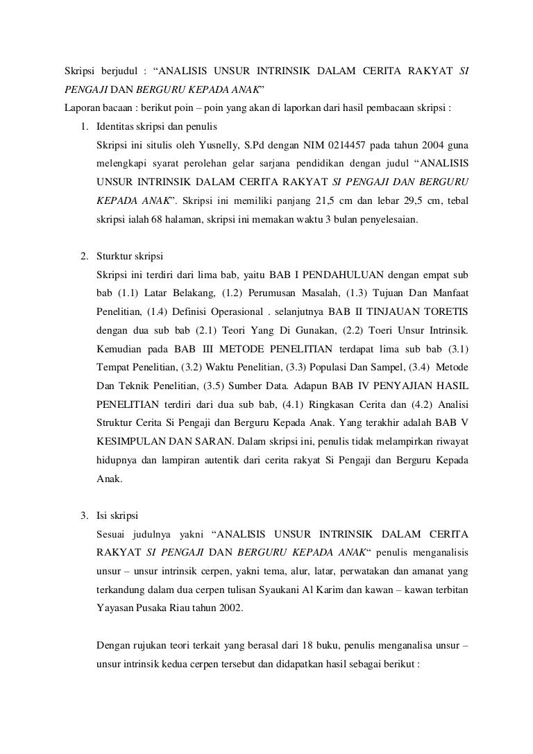 Analisis Unsur Intrinsik Si Pengaji Dan Berguru Kepada Anak
