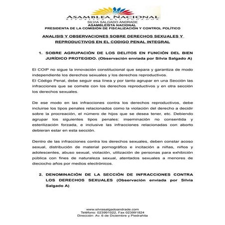 Analisis y observaciones sobre derechos sexuales y reproductivos en el codigo...