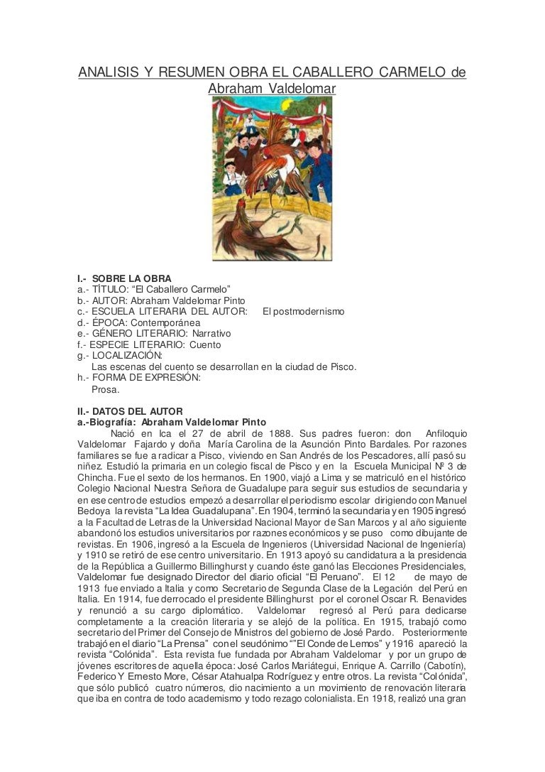 Analisis Y Resumen Obra El Caballero Carmelo De Abraham Valdelomar