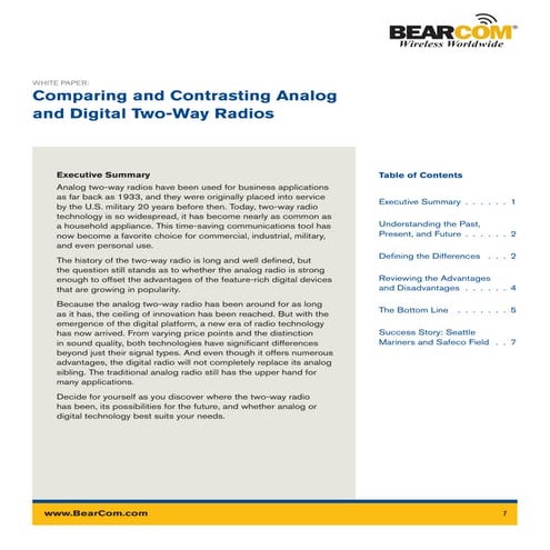 Analog and digital two way radios comparison   whitepaper by bearcom