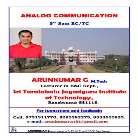 Analog Communication Notes written by Arun Kumar G, Associate Professor, Dept...
