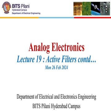 Analog Electronics Active Filters Lecture 19
