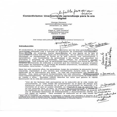 Análisis personal sobre el trabajo "Conectivismo: una teoría de aprendizaje para la era digital"