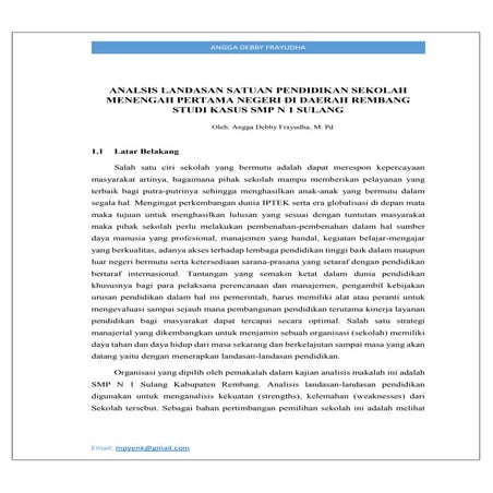 Analsis landasan satuan pendidikan sekolah menengah pertama negeri di daerah rembang studi kasus smp n