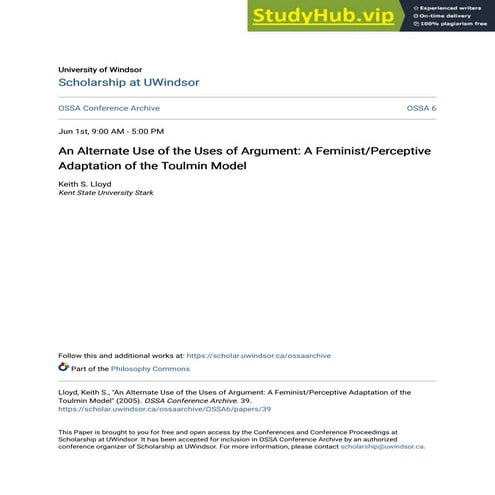 An Alternate Use Of The Uses Of Argument  A Feminist Perceptive Adaptation Of...