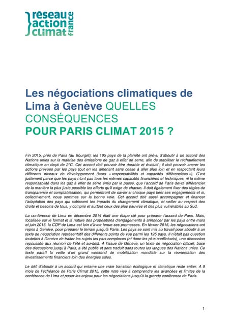 Analyse de la cop 20 de lima rac f-...
