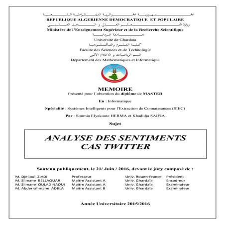 Analyse des sentiments  cas twitter - univ ghardaia algerie