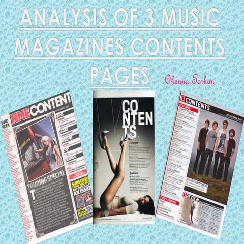 Analysing 3 contents pages