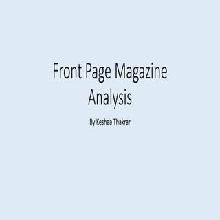 Front Page Magazine Analysis