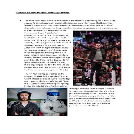 Analysing the need for speed marketing campaign