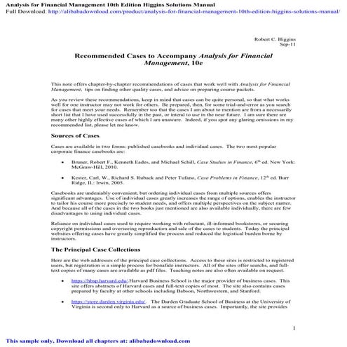 Analysis for Financial Management 10th Edition Higgins Solutions Manual