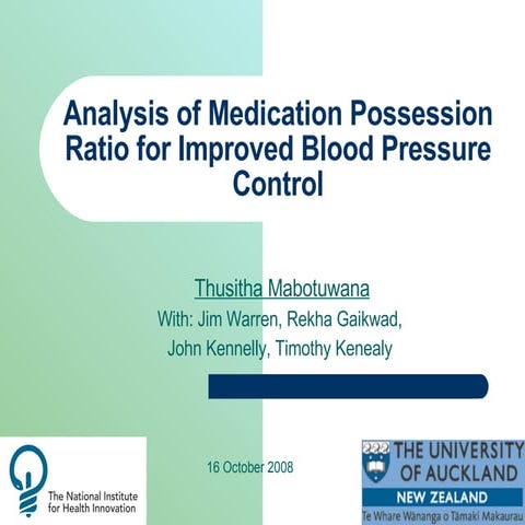 Analysis of Medication Possession Ratio for Improved Blood Pressure ...