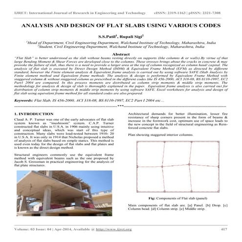 Analysis and design of flat slabs using various codes