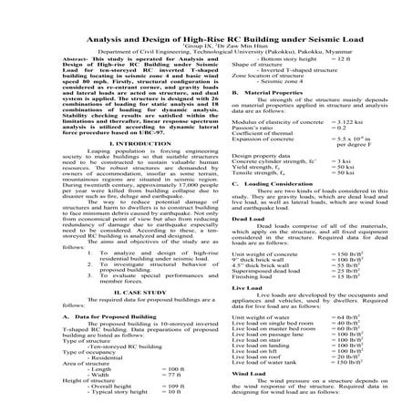 Analysis and design of high rise rc building under seismic load
