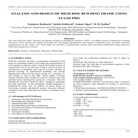 Analysis and design of high rise building frame using staad pro | PDF