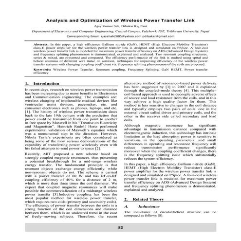 Analysis and optimization of wireless power transfer link