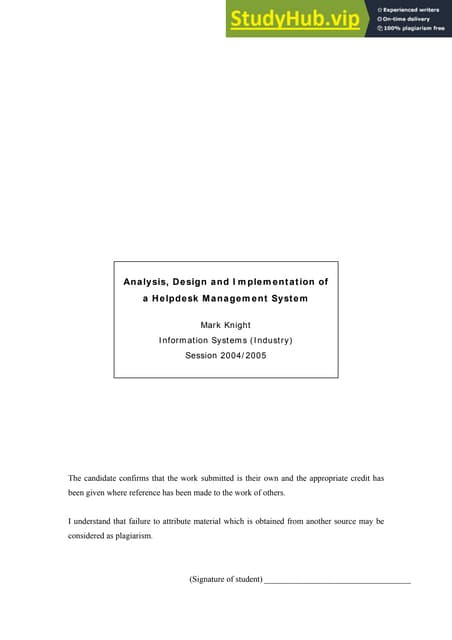 Analysis, Design And Implementation Of A Helpdesk Management System